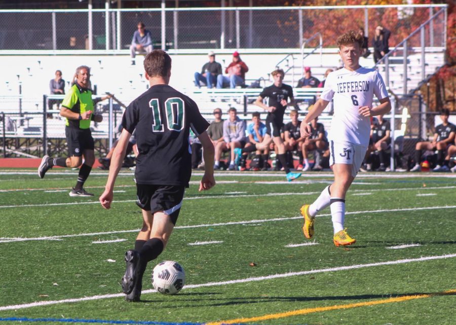 Ethan Schwartz looks to send in a cross. He scored a goal in Valleys win against Jefferson in the North 1, Group 2 NJSIAA state tournament.