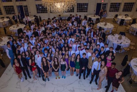 Students who attended Junior Prom pose for a photo from above.