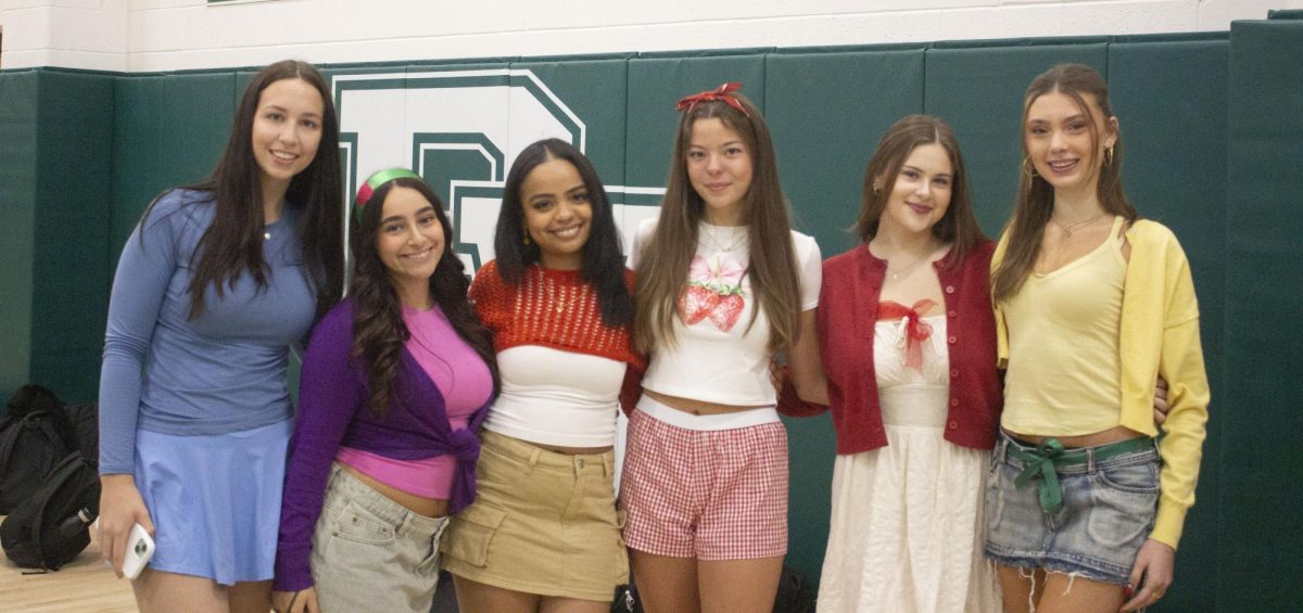 Juliana Klouda, Sophia Marin, Jasmell Moreno, Olivia Glasser, Julia Rose Bader, and Angelina Miklashevskiy dressed up as Strawberry Shortcake and friends