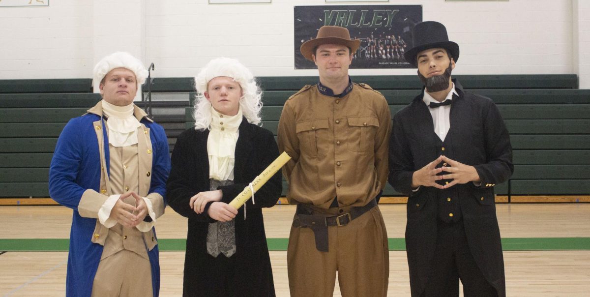 Colin Krause, Joe Tammaro, Ryan Shea, and Devin Merker dress up as Mt. Rushmore