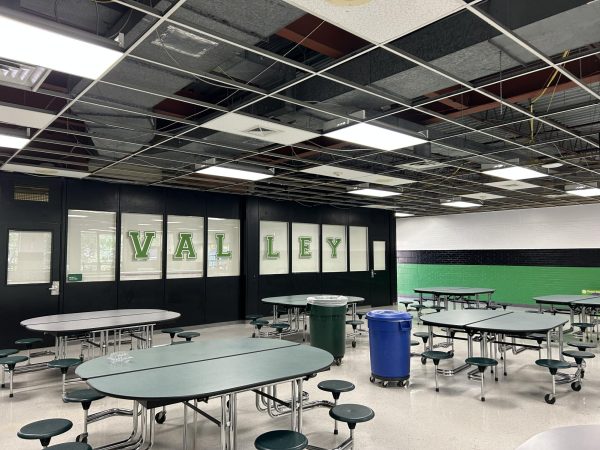 The cafeteria opened to students on Monday, however all ceiling tiles were removed due to damages from the fire.