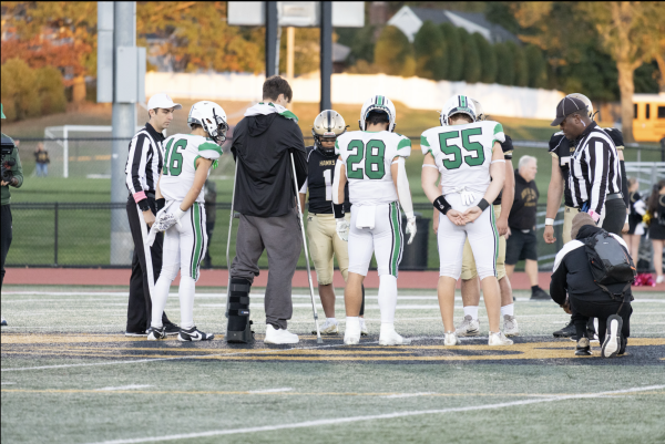 PV Football captains at the coin toss before their game against River Dell